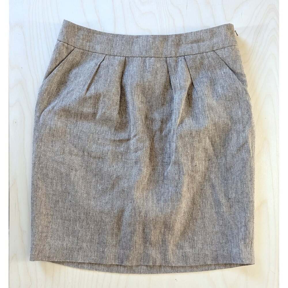 Tabitha Anthropologie Beige Linen Cotton Pleated Pencil Skirt Womens 8